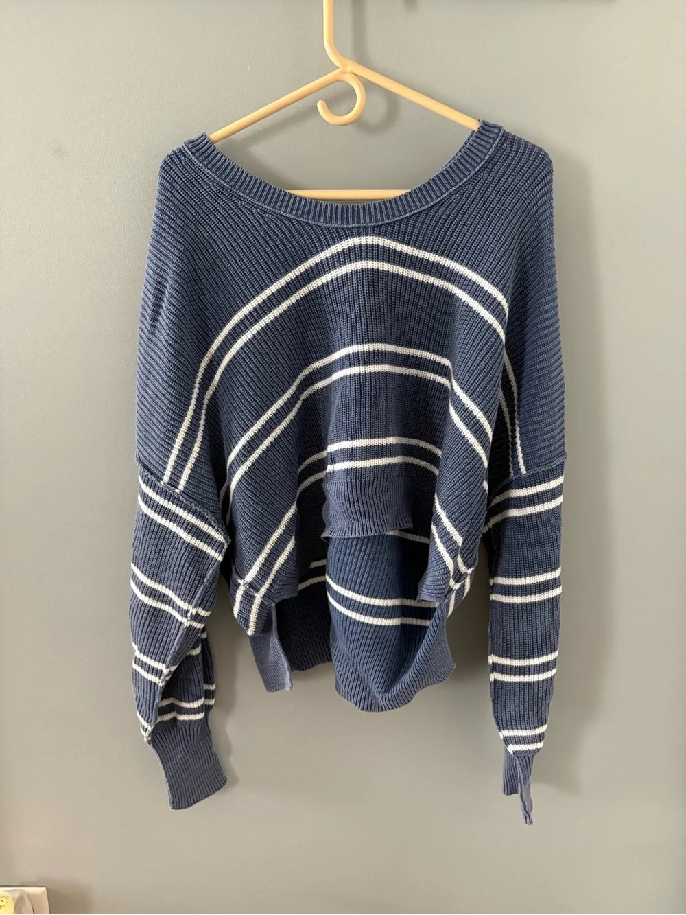 aerie Navy and White Striped Scoop-Neck Sweater
